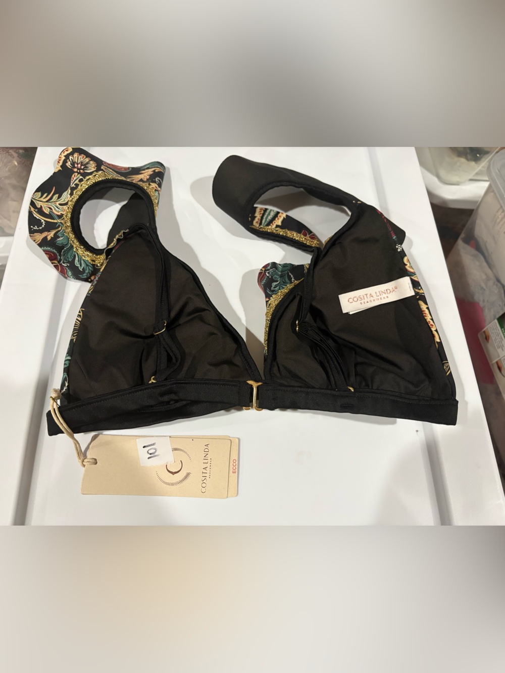 Black Floral Ruffle V-Neck Bikini Set - Picture 8 of 9